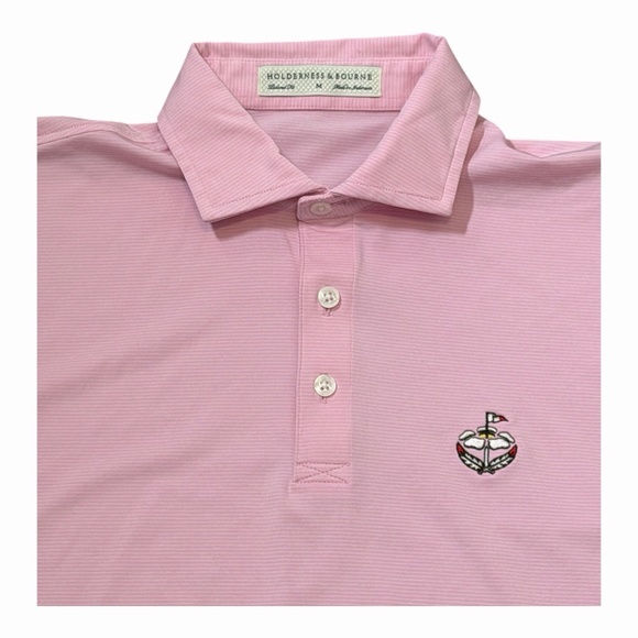 Holderness & Bourne Pink Striped Short Sleeve Golf Polo Shirt Men's Size M - Picture 2 of 8